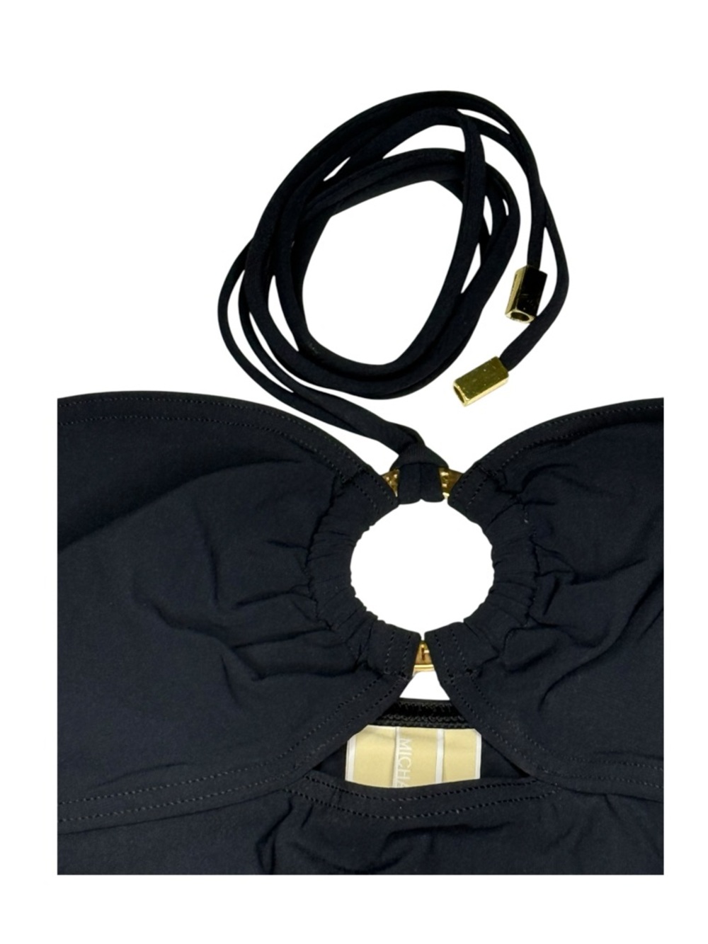 new Michael Kors 𖦹 Luxe Festival Gold Ring Halter Tankini Swim Top 𖦹 Black 𖦹 10 - Picture 6 of 16